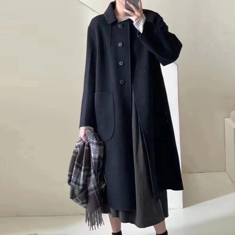 

Camel double-sided cashmere coat for women s autumn and winter new medium and long doll collar age-reducing wool coat S чорний