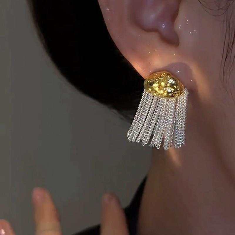 

French Luxury Silver White Tassel Earrings Fashion Women Silver Needle Earring Accessries 1 Pair