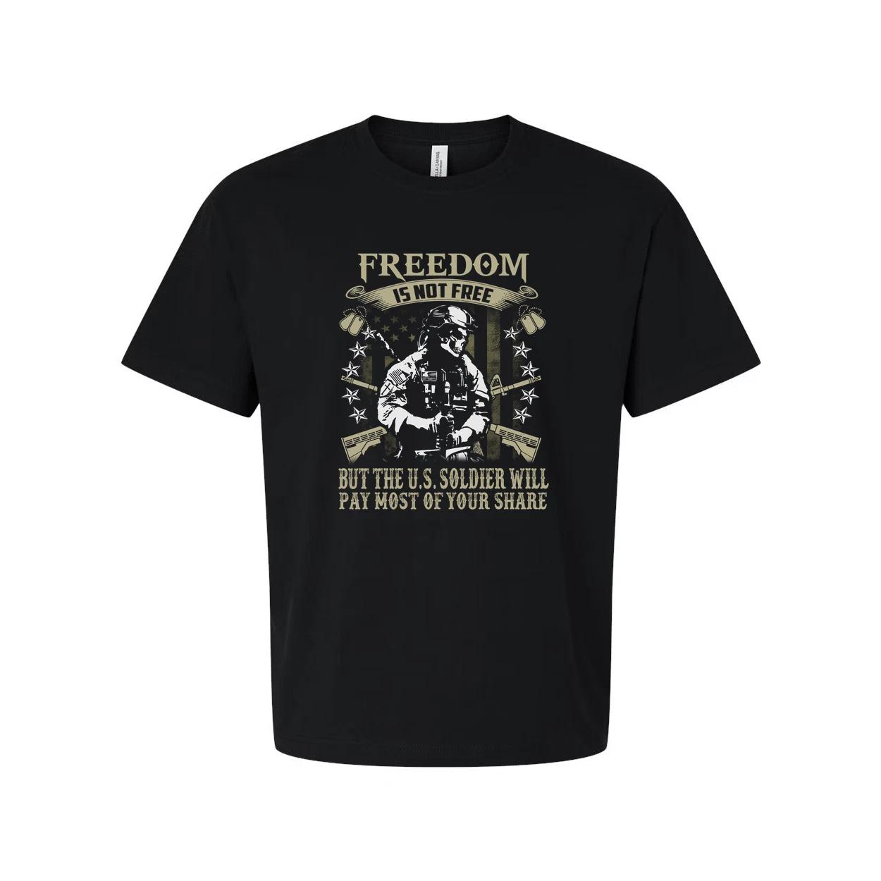 

Freedom Is Not Free Veterans Unisex Graphic Tee With Soldier Emblem And Stars De M
