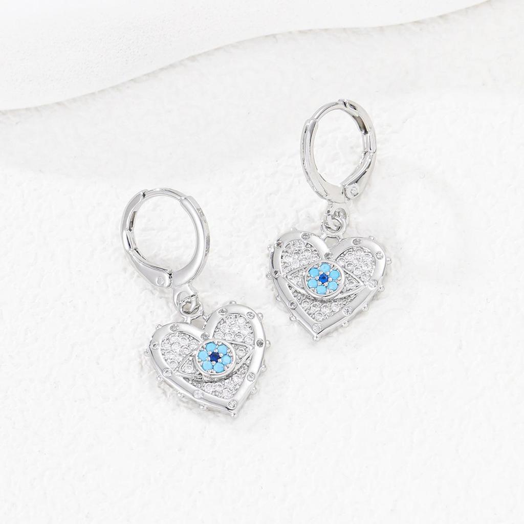 Schutz vor dem Bösen Blick Anhänger Halskette & Herz Ohrringe Schmuckset - Vergoldetes Kupfer