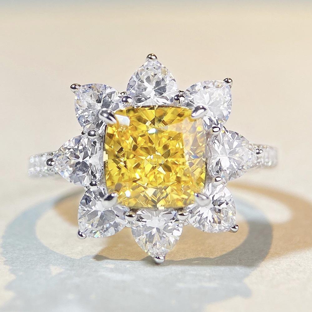 New Elegant Yellow Cubic Zirconia Women Rings Luxury Wedding Anniversary Party Lady's  Accessories Bright Fashion Jewelry