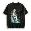 Watercolor Mother And Child Fishing Graphic Casual Top Pure Cotton T-shirt