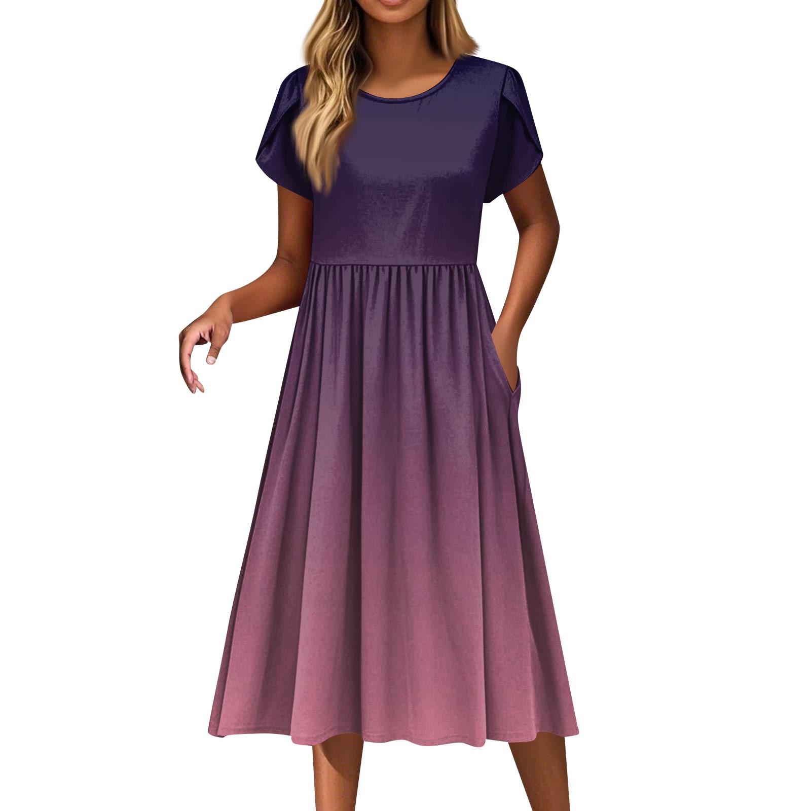 

Женские модные повседневные свободные платья с круглым вырезом и карманами с коротким рукавом XXXL фиолетовый