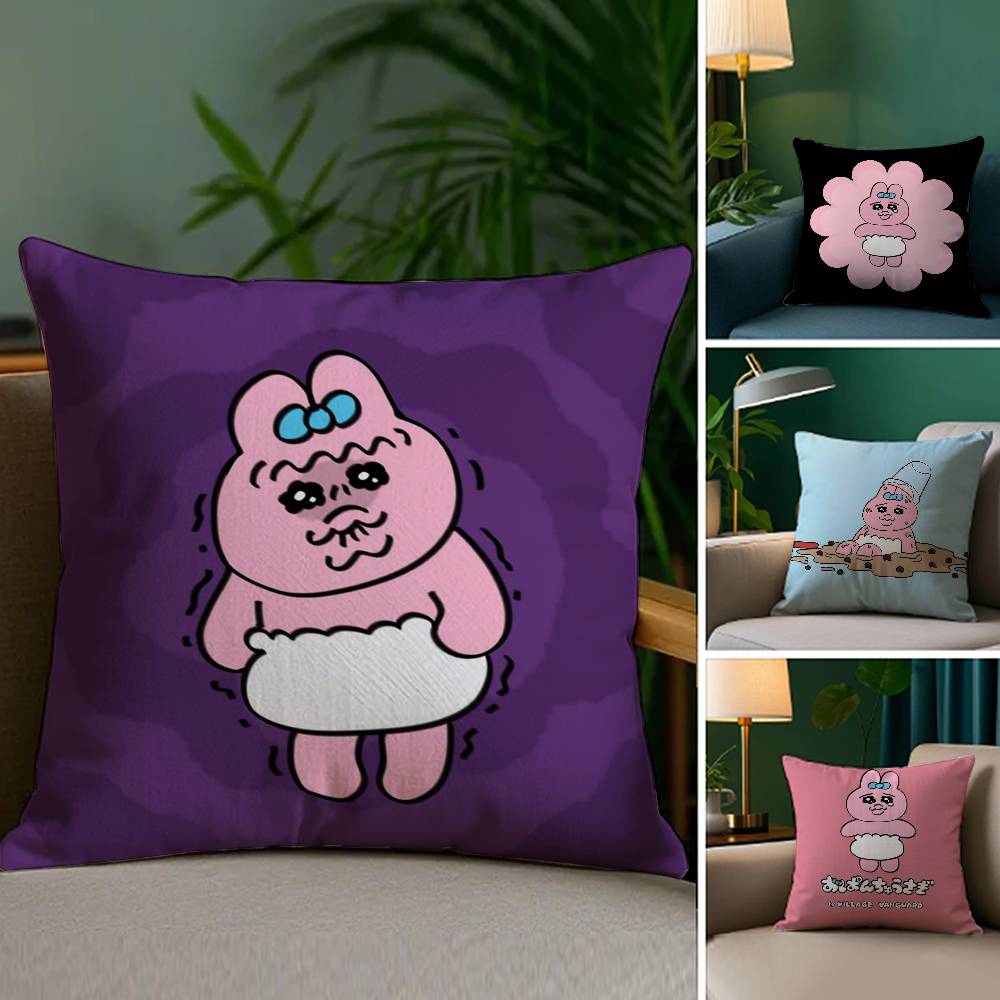 Kawaii O-Opanchu Usag Pillow Case Plush Fabric Soft Double Sided Print Sofa Cushion Cover Throw Pillow Covers