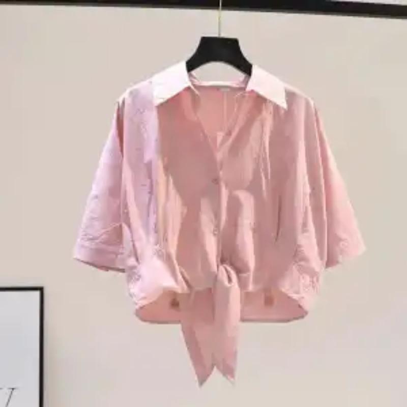 Blue Shirt Women's Summer Design Fashion Short Sleeved Shirt with Bat Shirt Short Off Shoulder Top