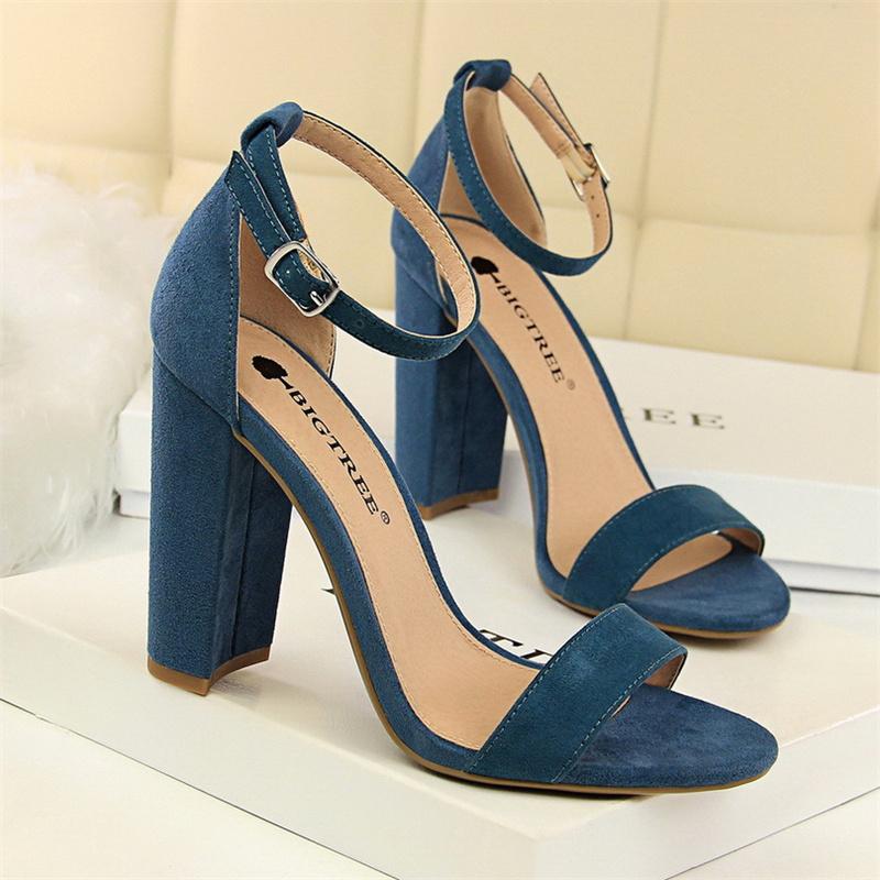 

Fashion Summer Fashion Simple Classic Women Suede Open Toe High Heels Sandals Yellow Gladiator Square Heels Platform Shoes 34(Foot22cm)
