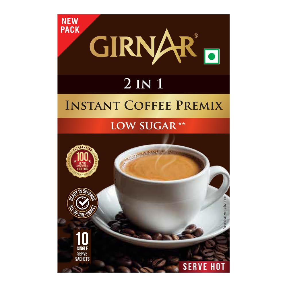 Girnar Instantkaffee 3 in 1 zuckerreduziert Premix Box 80g 10 Beutel Feiner aromatischer gemahlener Kaffee