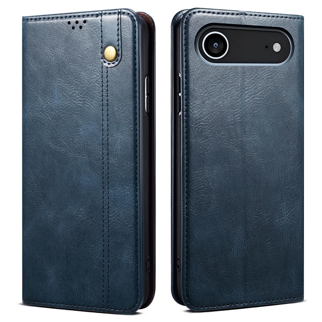 For iPhone 17 Air Case Crazy Horse Texture Waxy Leather Wallet Stand Phone Cover