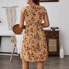Women Summer Short Sleeve Round Collar Flower Printed One Piece Dress