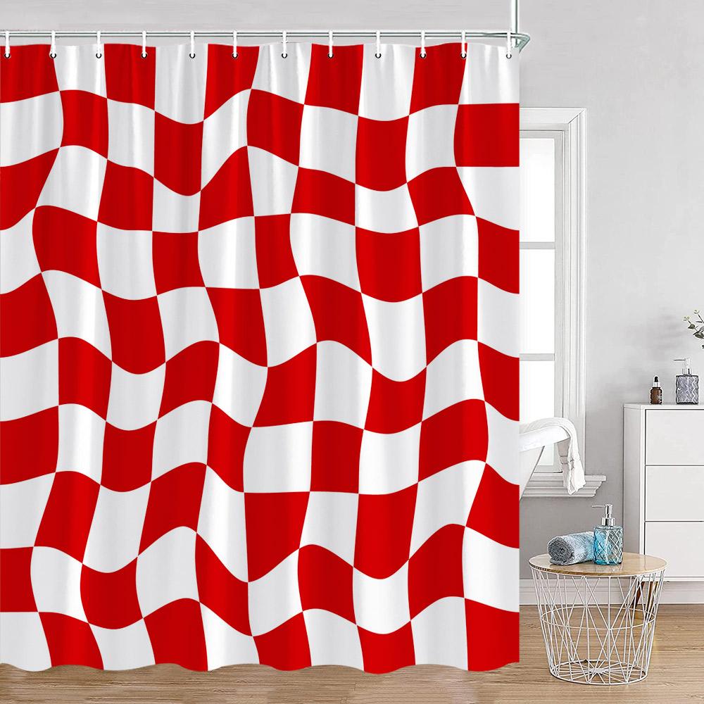 Colorful Checkerboard Shower Curtain Black White Blocks Distorted Chess Board Bathroom Curtain Modern Abstract Bath Decorations