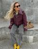 Women's Burgundy Retro Motorcycle Leather Jacket - 2024 Autumn European & American Matte Style