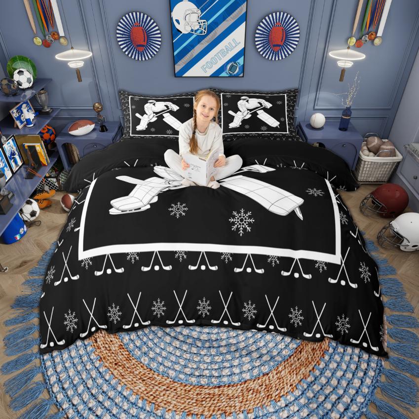 Homewish Sports Theme Duvet Cover Set For Boys Girls Basketball Ice Hockey Bedding Set Football Soccer Bedroom Set Room Decor