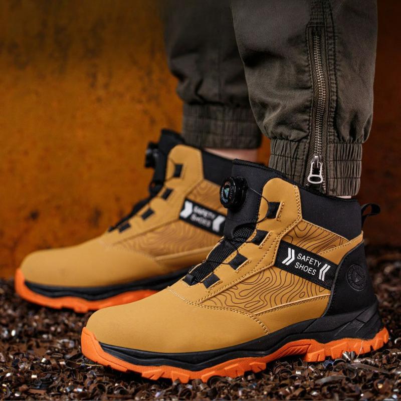 Men Safety Shoes Waterproof Work Boots Puncture-Proof Non Slip Sneakers Steel Toe Protective Boots Rotating Button Winter Boots