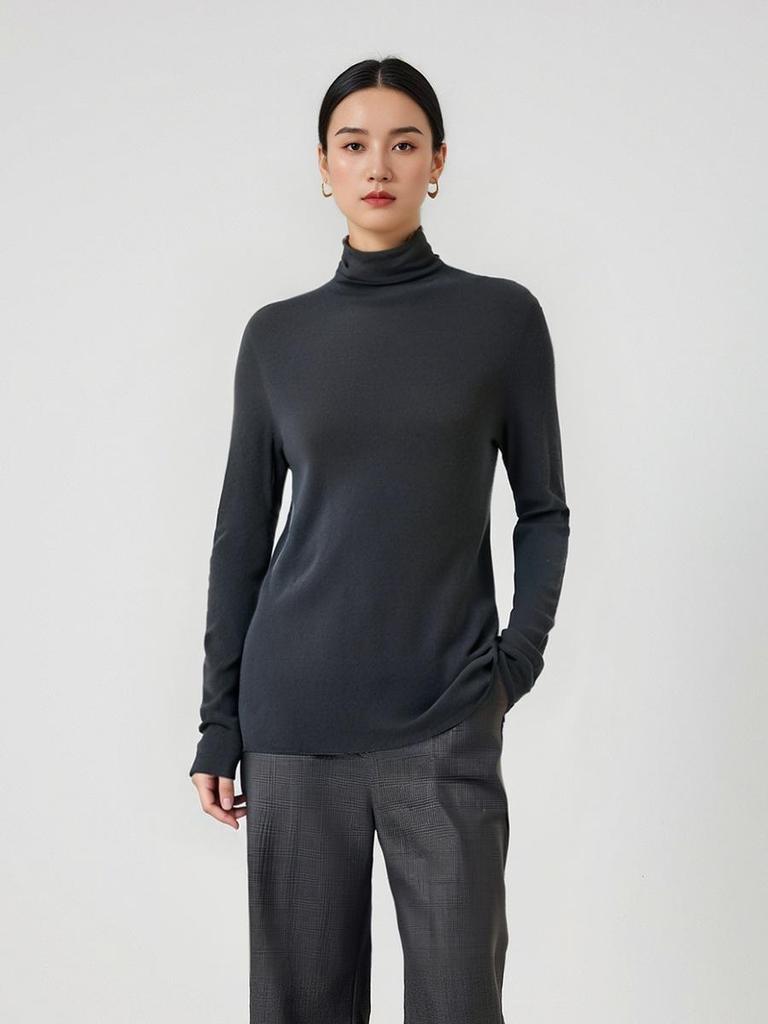 Early Autumn Cashmere & Mulberry Silk High-Neck Slim Fit Knitted Sweater for Women