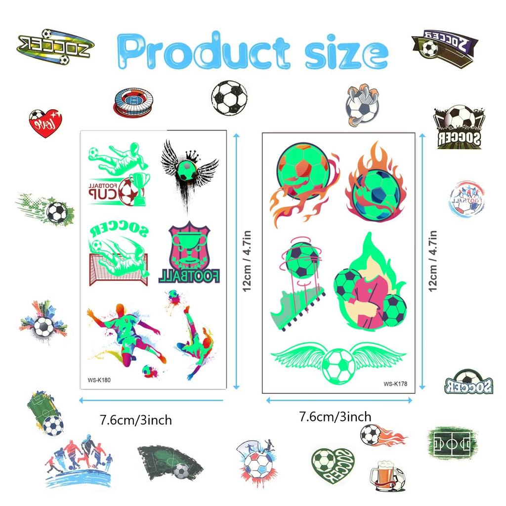 10 Sheets Luminous Soccer Temporary Tattoo,Glow In The Dark, Fan Games Event Tattoo,Party Favors School Reward Prizes Supplies