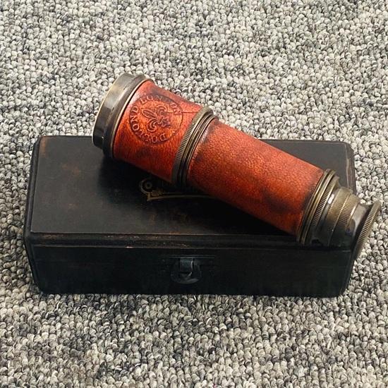 Antique Brass Finish Telescope with Wooden Box Vintage Nautical Spyglass Home Decor