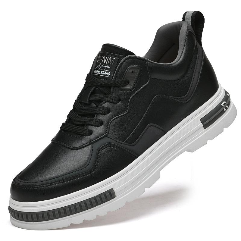 

Men White Casual Board Shoes Leather Upper Design Invisible Increase 8CM New Outdoor Leisure Non-slip Soft Casual Shoes 43 чёрный