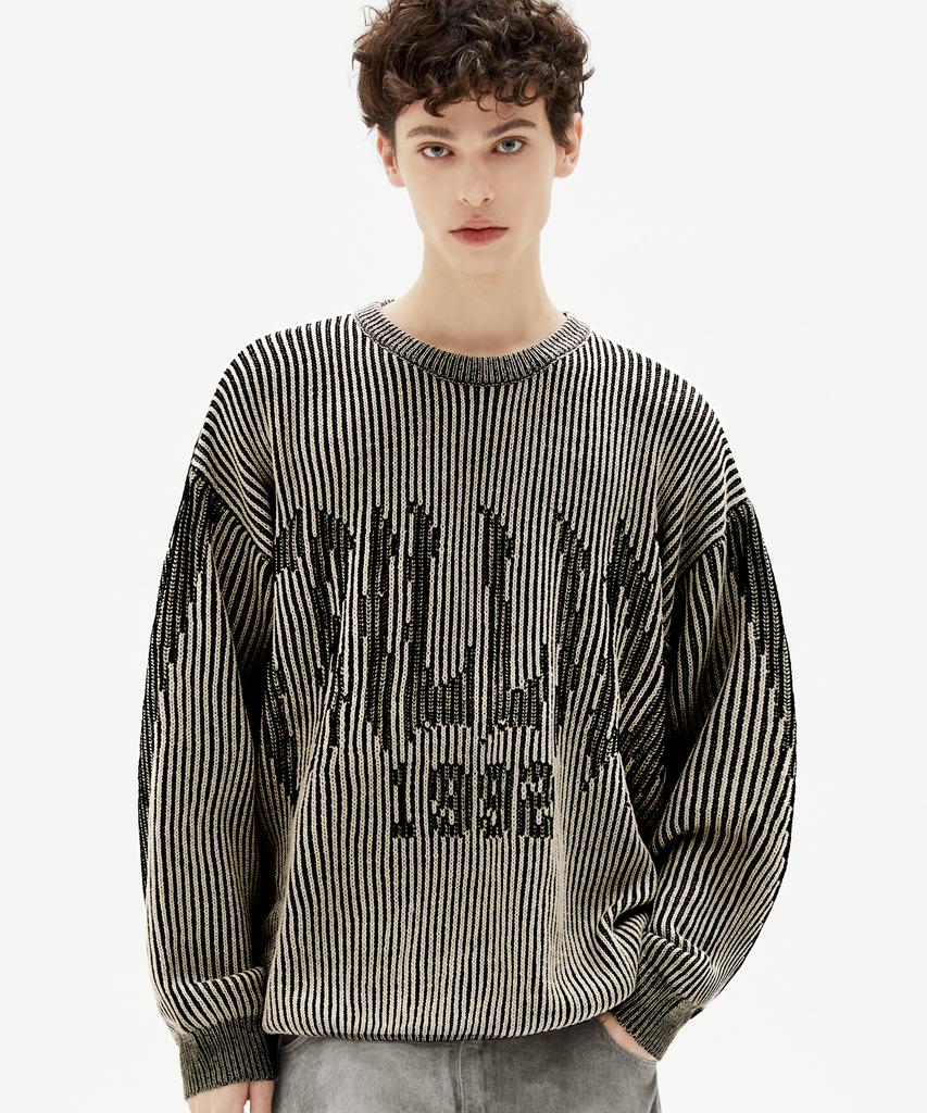 TRILLION Washable Two-Tone Crewneck Graphic Knit (Beige)