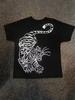 American Retro Mountain Tiger Pattern Black Short Sleeved T-shirt Street White Stripe Tiger Pattern Loose Round Neck Top