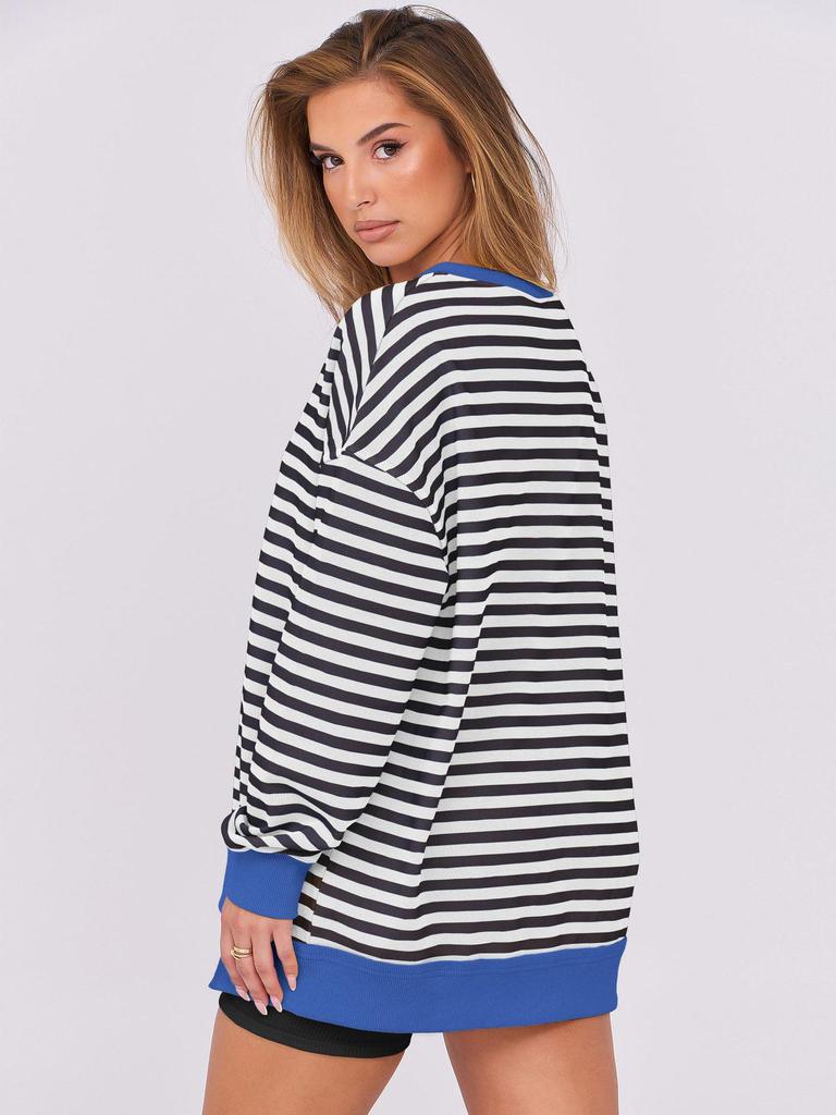 2025 European Autumn/Winter Striped V-neck Loose Fit Women's Sportswear Hoodie