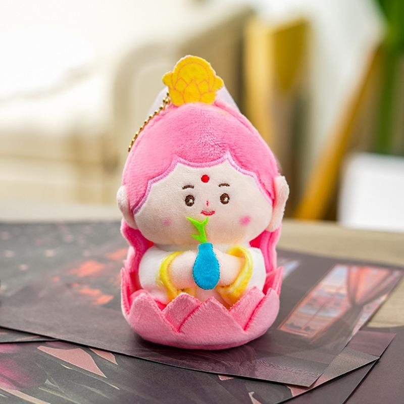 

Yungang Grottoes Cultural and Creative Shanxi Buddhist Little Pair Lotus Pendant Portable Doll Plush Pendant Keychain Buddhist Friends Cute