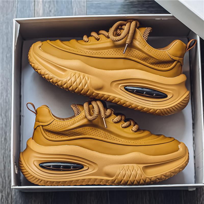 

Шкіряні кросівки в стилі Гонконгу на товстій підошві, що підкреслюють індивідуальність, студентські, з контрастними кольорами, повсякденні чоловічі кросівки на повітряній подушці 44 хакі