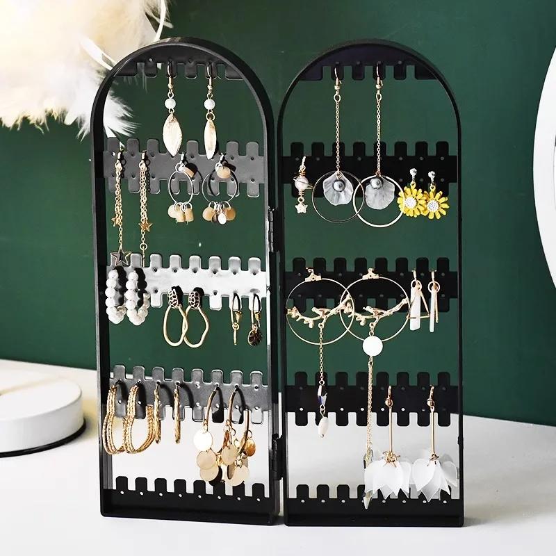 Jewelry Display Rack Necklaces Rings Plastic Folding Holder Large Capacity Bracelets Storage Hanger with Stud Earrings Holes