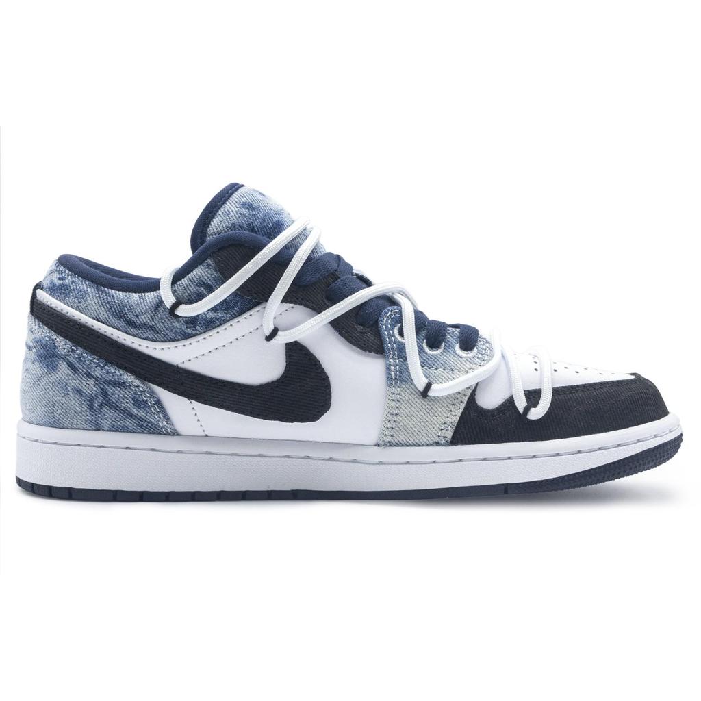 Jordan Air Jordan 1 Abrasion Resistant Low top Vintage Basketball Shoes Men's Black White Blue CZ8455-100(Team322-)
