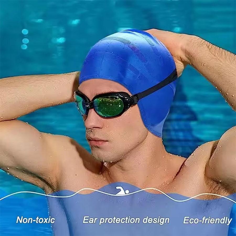 DEZITION Durable Silicone Swimming Cap with Ear Pockets for Adults and Teens - Protects Long Hair and Provides High Elasticity