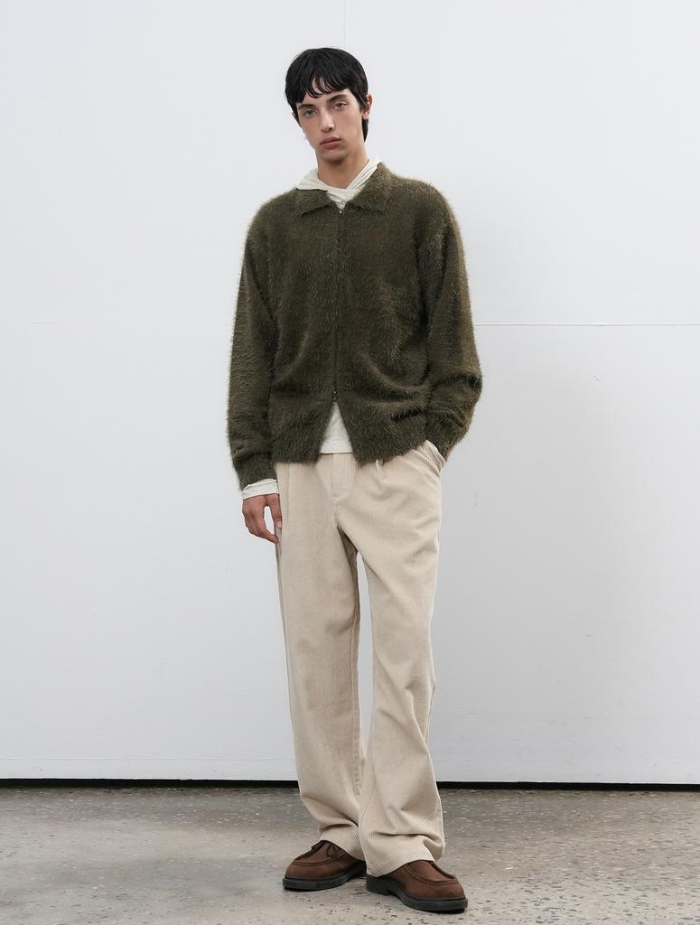 Generalidea Unisex Hairy Zip-Up Collared Cardigan [Khaki] / Sbe4U04009