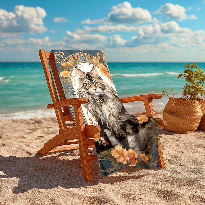 1Pc Maine Coon Cat Portrait Beach Towel Quick Dry Multiuse For Beach Pool Gym Yoga Home Travel Christmas Halloween Xmas Gift G1242