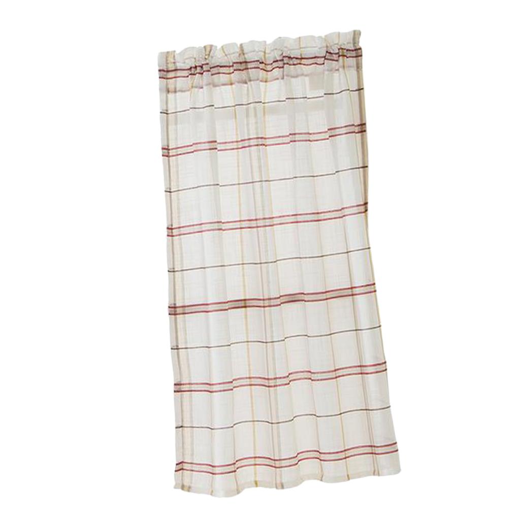 Checked Linen Window Tiers Kitchen Cafe Half Curtains Valance Decoration