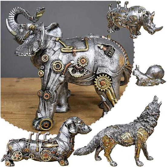 Dachshund Statue and Carved Sculpture Mechanical Punk Style Dachshund Statue Animal Statue Steampunk Modern Home Decor Resin Statue for Coffee Table,
