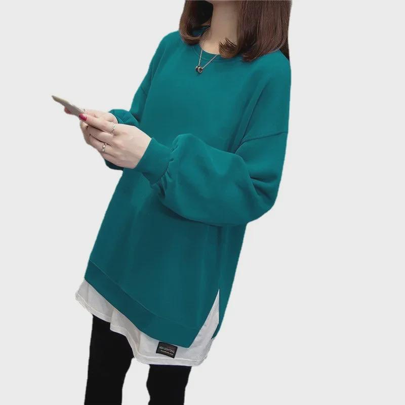 Women's Plus Size Layered Sweatshirt, Mid-Length Casual T-Shirt for Autumn/Winter 2025
