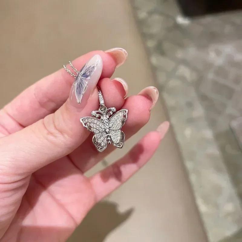 Butterfly series hollow out antique gold crafts enamel diamonds necklace exquisite palace style pendant collar chain jewelry