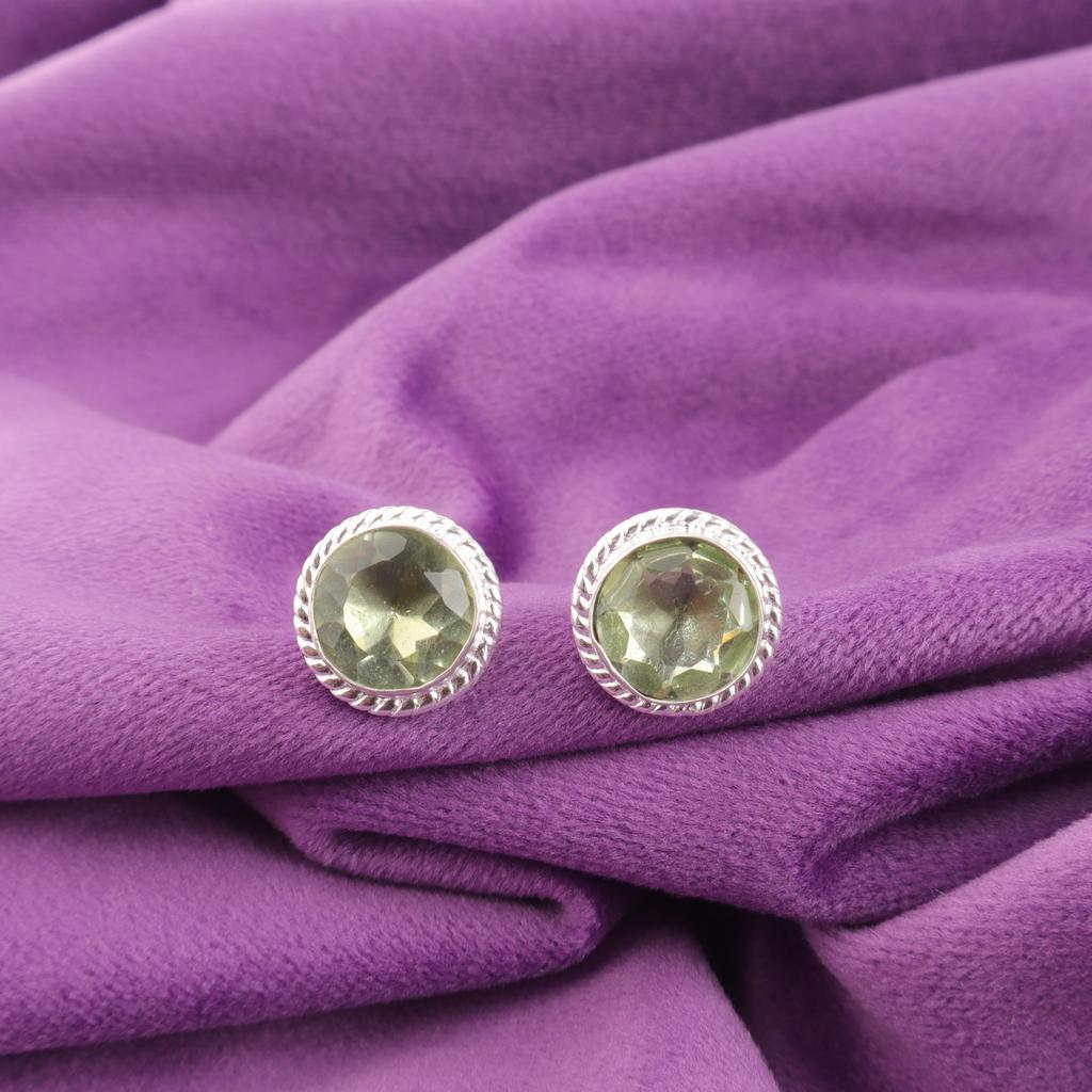 Green Amethyst Gemstone 925 Silver Push Back New Stud Friendship Day Earrings EE-147-1