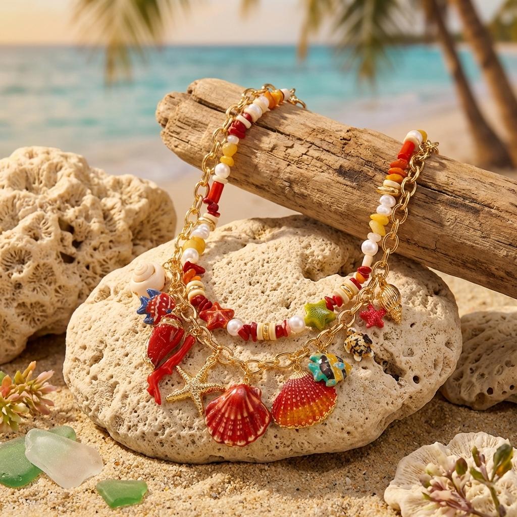 Bohemian Multilayer Handmade Beads Chain Necklace For Women Colorful Fish Starfish Shell Pendant Choker Girl Beach Party Jewelry