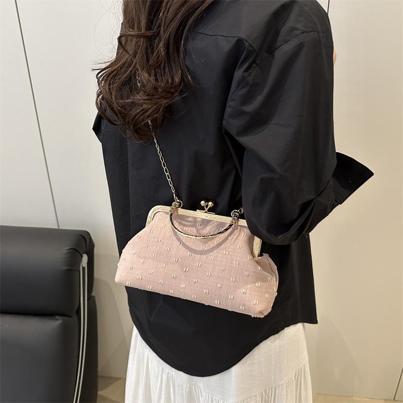Summer new canvas fashion banquet simple lock chain shoulder crossbody shell handbag