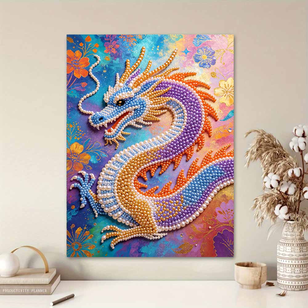 DIY Pearl Gem Colorful Dragon Shining Bead Craft Art Home Wall Ornament Simple Unframed Room Decoration Art Modern Gift For Living Room Decor
