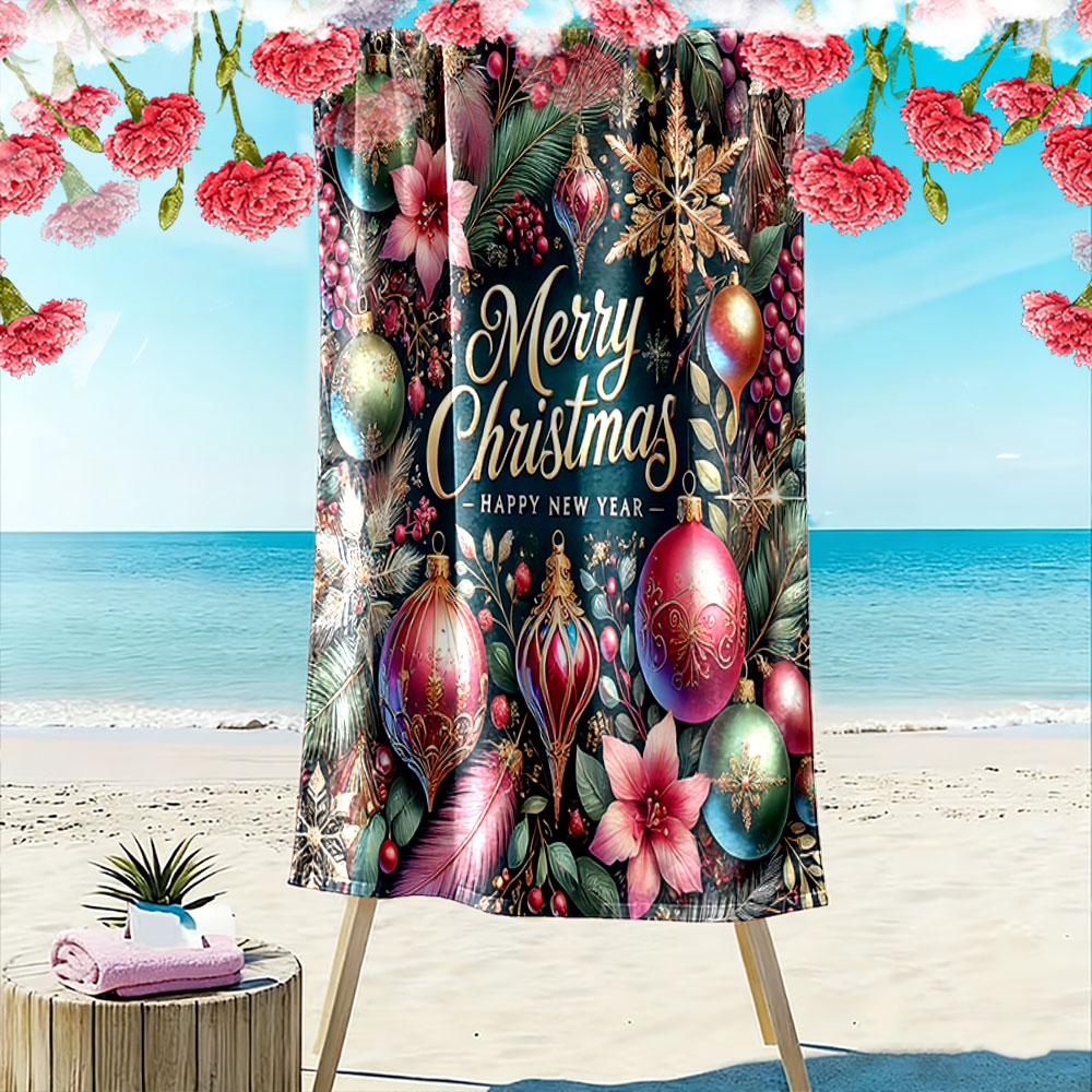 Frohe Weihnachten Blumiges Feiertagsdesign Gemustertes Strandtuch Schnelltrocknend Perfekt für Reisen Outdoor-Sportarten Joggen den Strand und Schwimmen