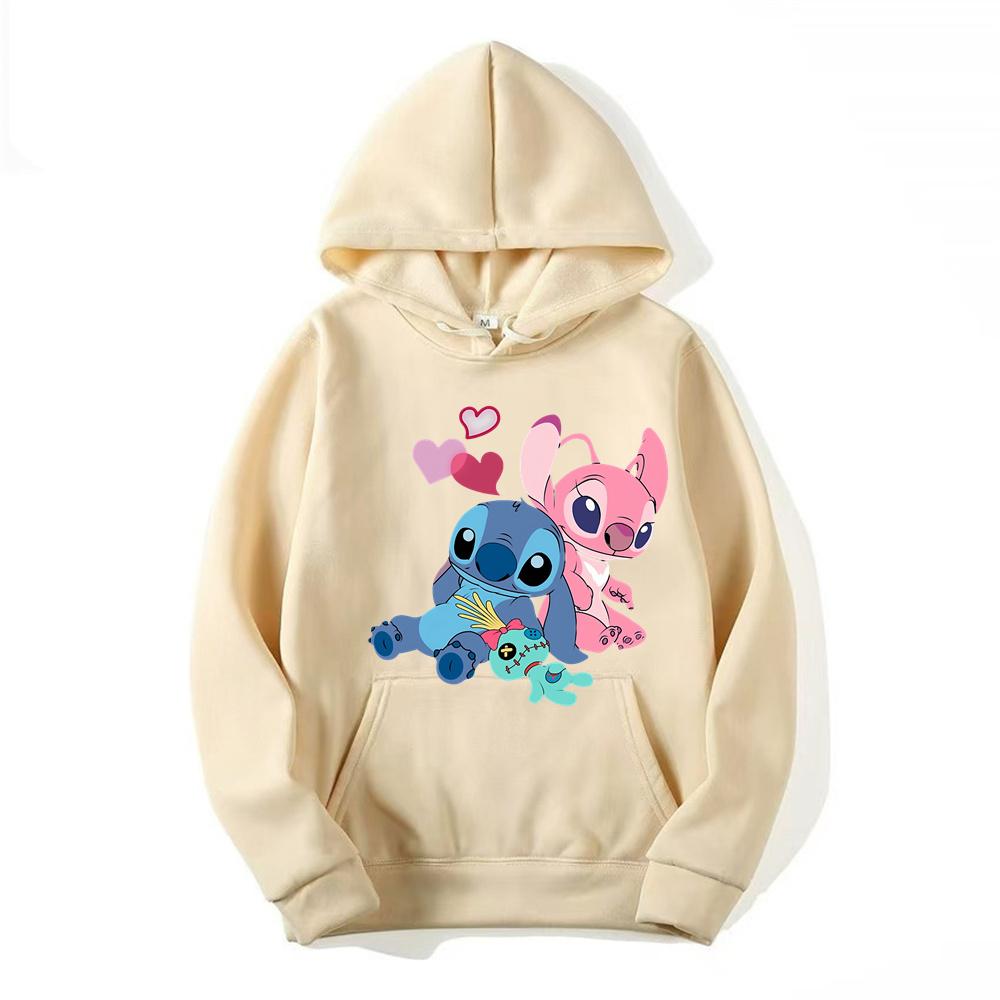 2024 New Couples Disney Stitch Spring And Autumn Sweater Long Sleeve Hooded Sweater Loose Casual Coat For Women And Men Clothing