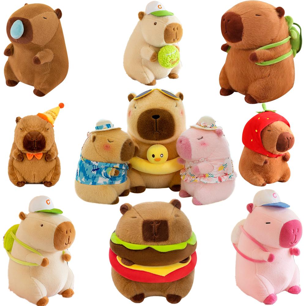 

Милая капибара с рюкзаком, плюшевые игрушки, сидящая, прекрасные мультяшные животные, мягкие куклы, праздничный подарок, домашний декор, плюшевые подушки для дивана 23cm
