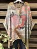Elegantes Bohemian Chic Übergroßes Einfaches Retro Liebesdruck Druck Damen T-Shirt Asymmetrischer Saum Rundhalsausschnitt Vielseitige Damenbekleidung