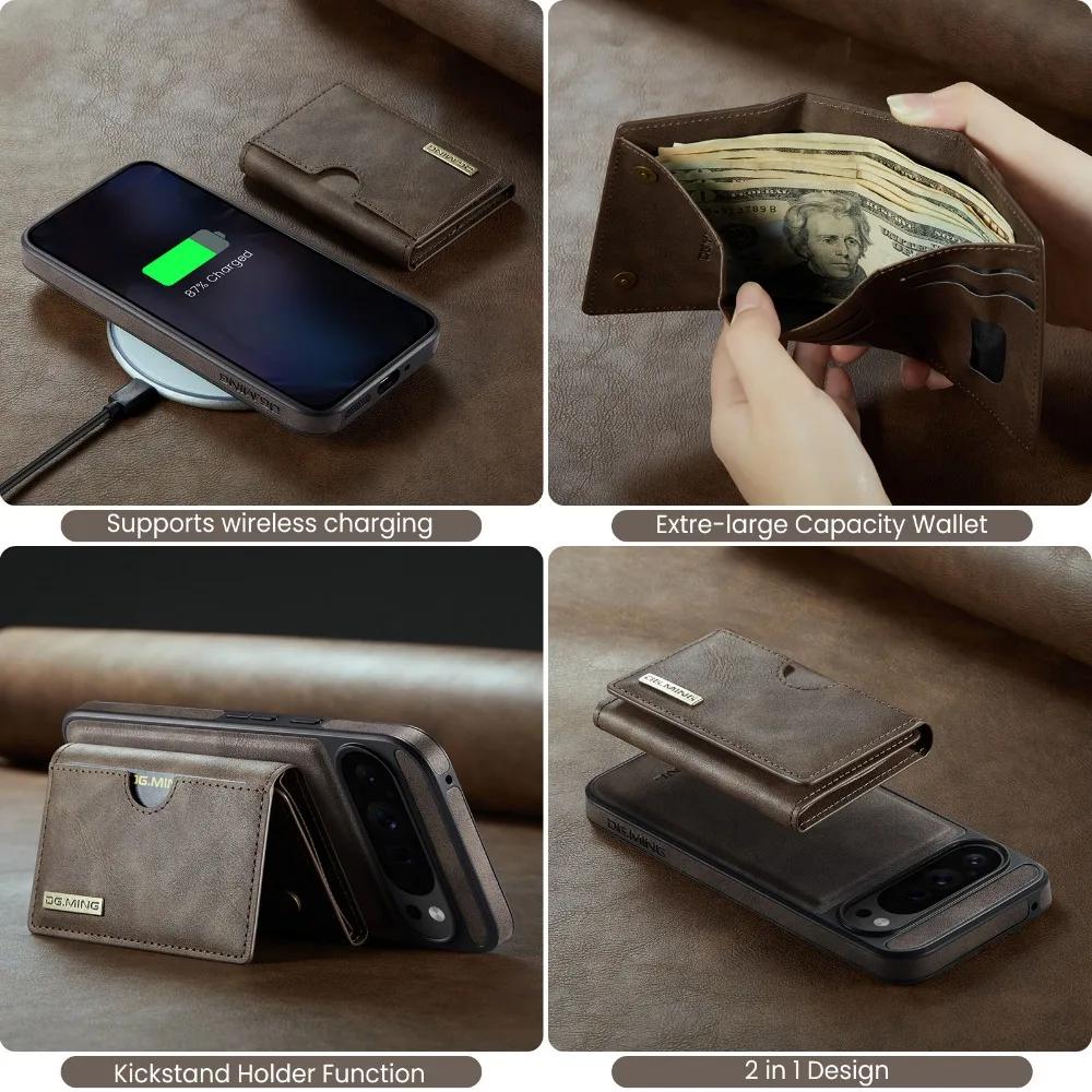 2 In 1 Detachable Magnetic Wallet Phone Case For Google Pixel 9 Pro XL 8 For Magsafe RFID Blocking Card Holder PU Leather Cover