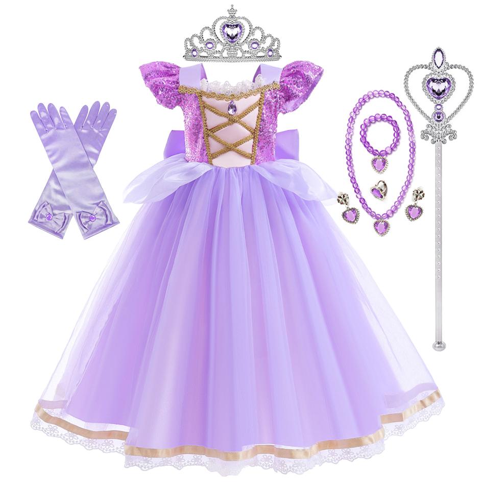 Zomer Rapunzel Meisje Prinsessenjurk Cosplay Tangled Halloween Verjaardagsfeest Vestido Kinder Verjaardags kostuum 3-4T white