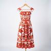 2026 New Summer Holiday Orange Flower Print Midi Dress Women's Square Neck Short Sleeve Backless A-Line Boho Dress