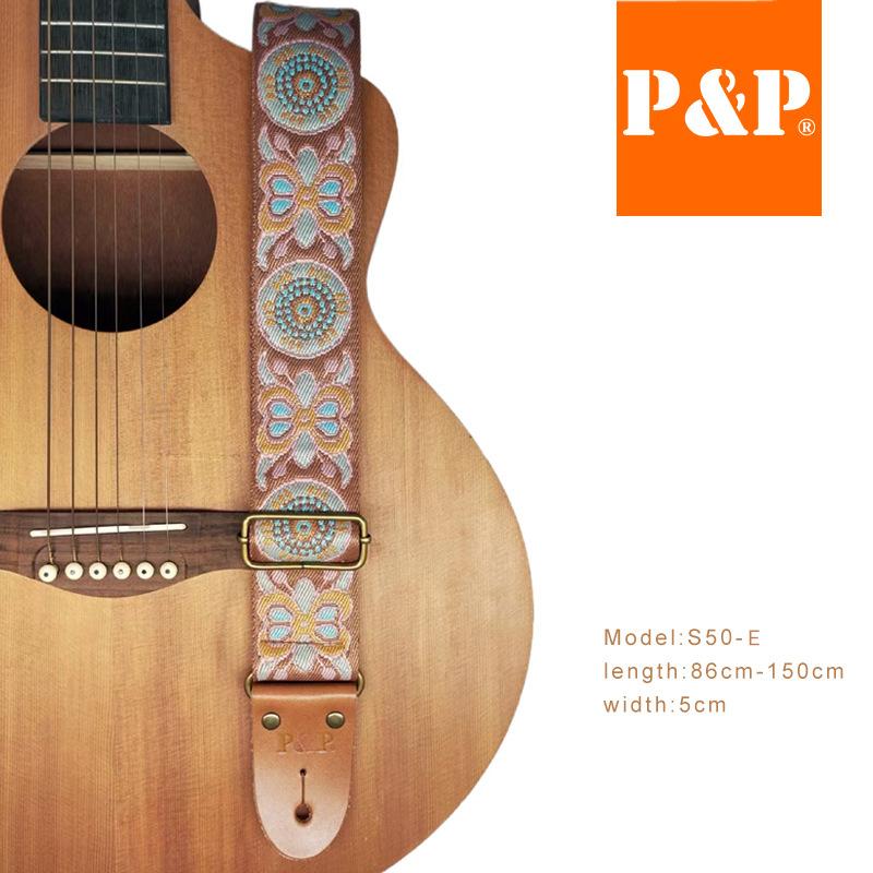 Embroidered Jacquard Guitar Strap Cotton Guitar Strap With Leather Ends For Electric Acoustic Bass Adjustable Guitar Strap