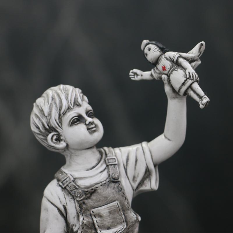 Banksy Nordic Creative Boy Resin Statue Ornaments Living Room Decoration Street Art Design Carving Sculpture Crafts Home Decor