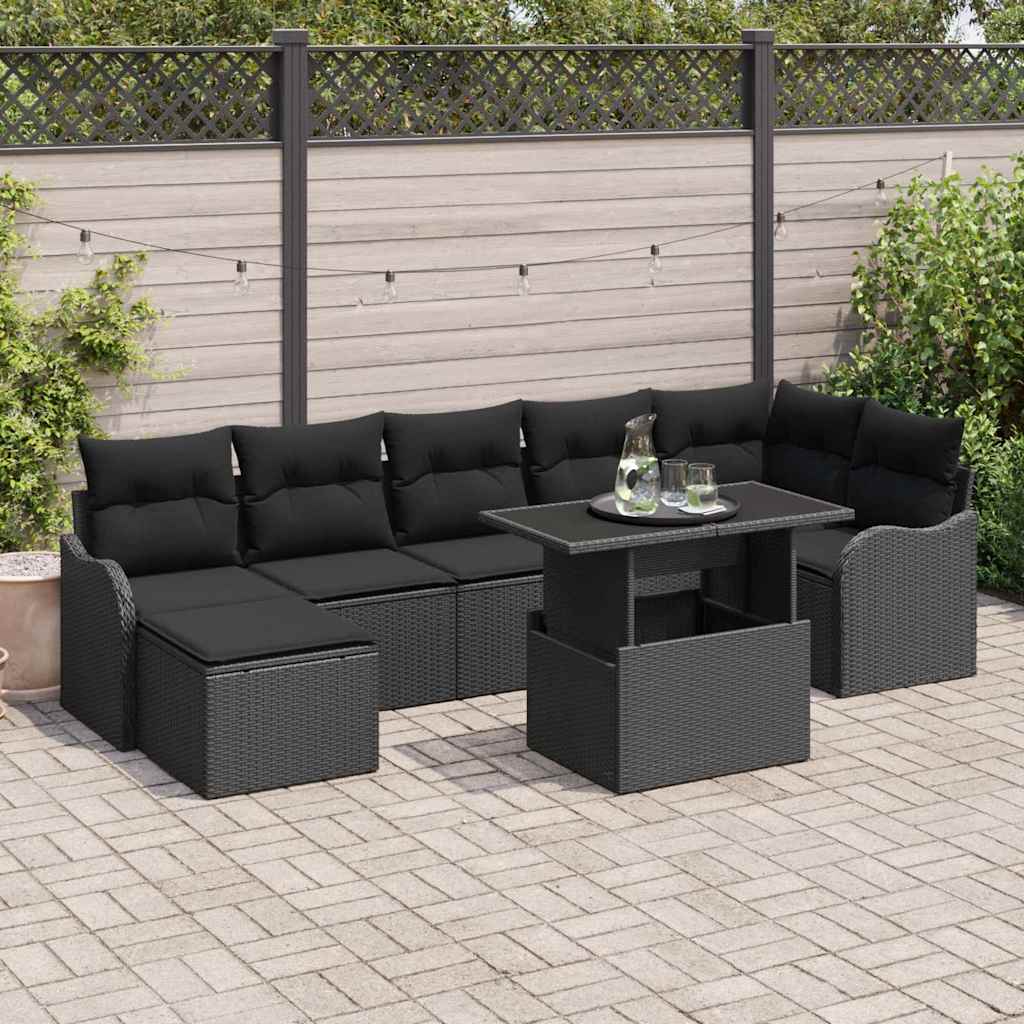 Outdoor Sofa Set with Cushions 8 pcs Black Poly Rattan