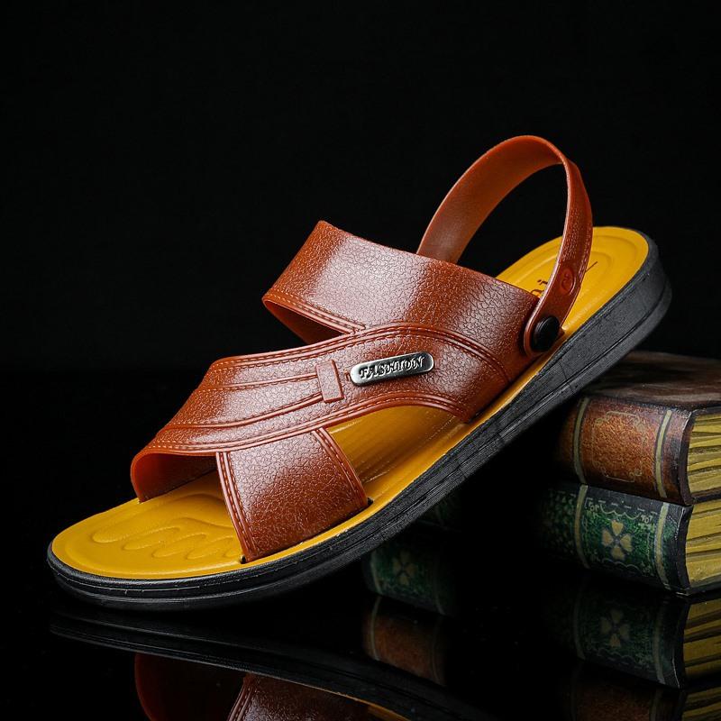 Fashion Men's Summer 2025 Beach Slippers Breathable Wear-Resistant Slip-On and Off-For Bathing Soft Sole Anti-Slip Sandals